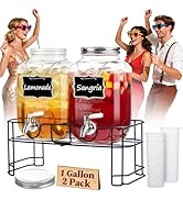 KIKCOIN 1 Gallon Glass Drink Dispensers for Parties, 2 Pack Leakproof Beverage Dispenser with Sta...