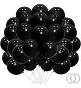 PatiCool Black Balloons - 12 inch 100pcs Latex - Round Matte Black Birthday Balloon with 2 Ribbon...
