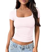 Trendy Queen Tshirts Shirts for Women Double Lined Going Out Crop Tops 2025 Spring Summer Workout...