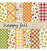 Whaline 24 Pcs Fall Pattern Paper Autumn Leaves Pumpkin Plaid Waves Scrapbook Colorful Double Sid...