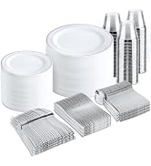 bUCLA 600pcs Silver Plastic Dinnerware set for 100 Guests - Silver Dinnerware Set Disposable for ...