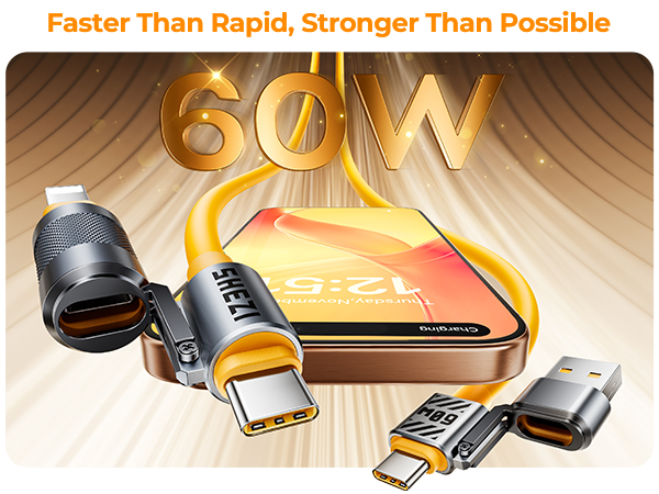 Silicone Multi Cords 4 in 1 USB C Cable Compatible with Lightning Cable 60W Fast Charge