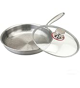 Domini 3-Ply Stainless Steel Frying Pan with Lid, 11 Inch Hammered Physical Nonstick Skillet, Che...