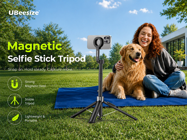 Magnetic Selfie Stick Tripod, Snap on. Hold steady. Capture more.