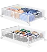 Yecaye Under Bed Storage with Wheels, 2 Pack Under Bed Shoe Storage Organizer Drawer, Tool-free A...