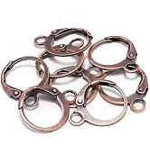20Pcs Copper Earring Hooks, 14×12mm Red Copper Round French Lever Hooks, Wire Settings Base Hoops...