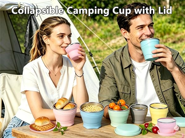 Collapsible Camping Cup with Lid--Portable, Graduated