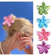 Flower Claw Clips, 4PCS Hawaiian Plumeria Flower Hair Clips, Artistic Multi Color Smudge Pattern ...