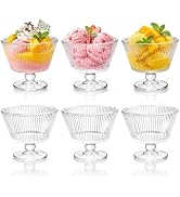 ZAVOOS Set of 6 Glass Dessert Bowls, 8 Oz Footed Ice Cream Cups with Pedestal, Vintage Embossed S...