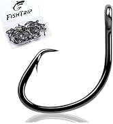 FishTrip Circle Hooks Saltwater for Catfish - 25pcs Offset 3X Strong Fishing Hook Wide Gap for Li...