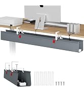 Univivi No Drill Under Desk Cable Management Tray, 48 inch Cable Management | Clamp/Screw Mount D...