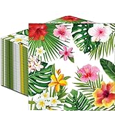 50 Count Tropical Hibiscus Floral Greenery Paper Napkins, Disposable Luau Party Cocktail Napkins ...