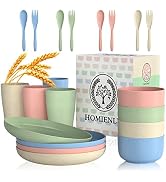 Wheat Straw Dinnerware Sets, Homienly 20pcs Unbreakable Microwave Dishwasher Safe Tableware Light...