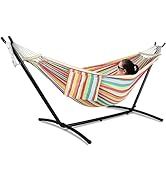 Gafete Double Hammock with Stand for Outside, Upgraded Spreader Bar, Heavy Duty Space Saving Stee...