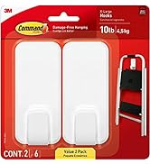 Command Heavy Duty Utility Wall Hooks, 2 Hooks with 6 Command Strips, 10lb X-Large Utility Hook