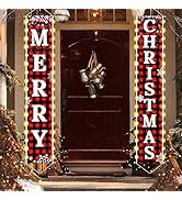 Ivenf Christmas Decorations Outdoor Yard, Outside Front Porch Sign Set with Lights, Red Black Buf...