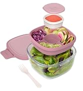 Bentgo Glass Salad Container - 7.6-Cup Salad Bowl with Airtight Lid, Leak-Proof Sauce Container, ...