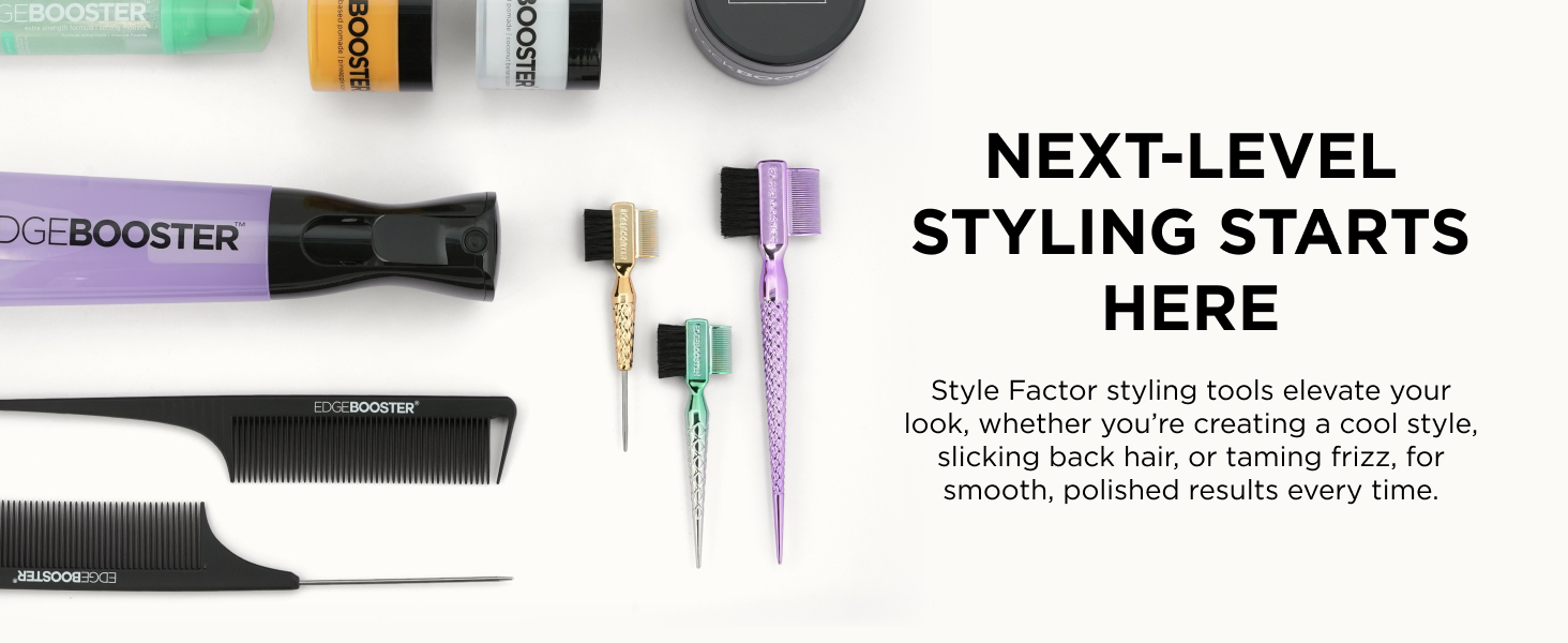 EDGE BOOSTER styling tools combs brushes clips spray bottles for sleek frizz free polished hair