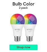 Wyze Bulb Color, 1100 Lumen WiFi RGB and Tunable White A19 Smart Bulb, Works with Alexa and Googl...