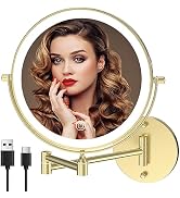 MIROAMZ Rechargeable Wall Mounted Lighted Makeup Vanity Mirror 8 Inch Double Sided 1X 10X Magnify...