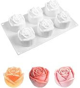 Liobelon Rose Silicone Mold, Flowers Shape Silicone Molds Non-Stick 3D Baking Pan 6 Cavity Rose M...