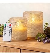 Velsyn Dotted Glass Flameless Candles with Remote Timer, Real Wax Battery Operated LED Pillar Can...
