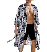 COOFANDY Men's Lightweight Kimono Robe Japanese Bathrobes Open Front Long Cardigan Cloak with Belt