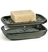 Miamolo Ceramic Soap Dish for Shower, Bar Soap Holder with 2 Layer Draining Soap Tray for Bathroo...