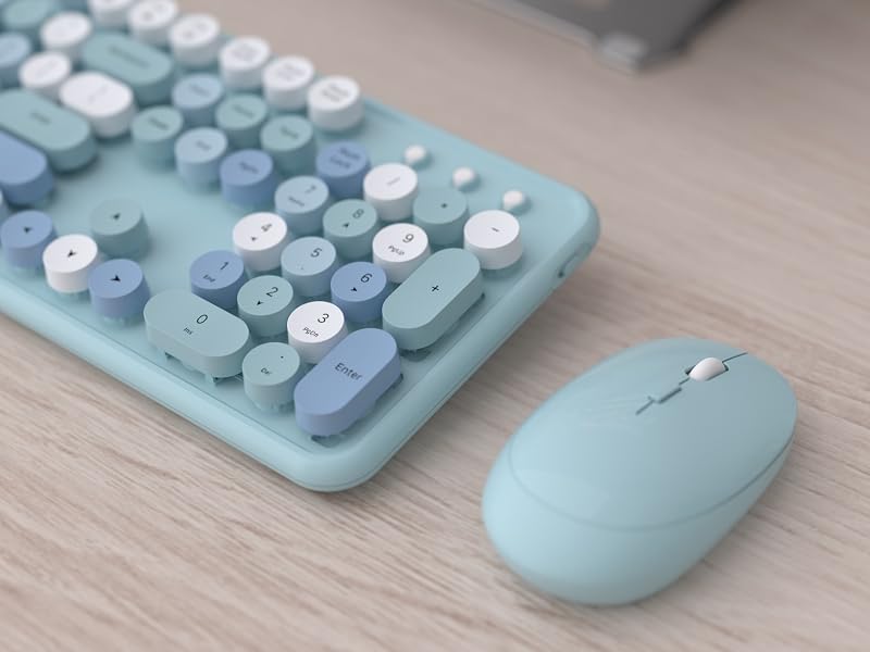 Blue colorful wireless keyboard and mouse