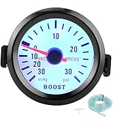 Qiilu Turbo Boost Gauge, Car 2" 52mm Turbo Boost / Vacuum Pressure Gauge Meter Blue LED Light 12V...