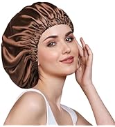 RNOAFMU Silk Bonnet for Sleeping Women, Double Layer Satin Bonnet Hair Wrap for Sleep, Elastic Br...