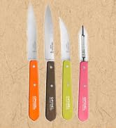 Opinel Les Essentials Small Kitchen 4 Piece Knife Set - Paring Knife, Serrated Knife, Peeler, Veg...