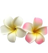 2 PCS 7cm White and Pink Hawaiian Frangipani Plumeria Foam Head Flower Party Beach Hair Clip Hair...