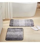 TECHMILLY Luxury Fluffy Bathroom Rugs (Set of 2 Piece), Non-Slip Soft Absorbent Microfiber Stripe...