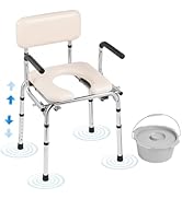 VEVOR Commode Chair, Bedside Commode with Padded Seat, Drop-Down Arms, 7-Level Adjustable Height,...