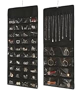 Bioudell Hanging Jewelry Organizer, 48 Pocket Double-Sided Earrings & Necklace Storage Bag, Black...