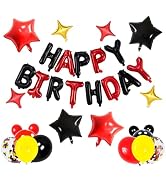 Happy Birthday Banner Balloons, 3D Mylar Foil letter balloons 16 inch, Cartoon Mouse Colorful Yel...