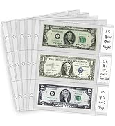 Currency Sleeves with Label Pockets, 50 PCS Banknote Sleeves, 3-Pocket Page Protector for 3 Ring ...