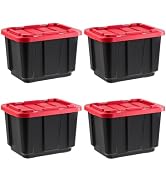 IRIS USA 12 Gallon Heavy Duty Storage Bins with Lids, 4 Pack - Made in USA, Snap On Lid Stackable...