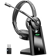 Bluetooth Headset, Wireless Headphones with Microphone Noise Canceling & Charging Base, Headset w...