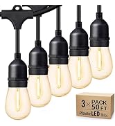 Svater Outdoor String Lights 150FT, E26 Socket, 48pcs S14 Shatterpoof Bulbs, 1 Watt Dimmable 2700...