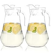 SOUJOY 2 Pack Plastic Pitcher, 2L Clear Iced Water Jug with Lid and Handle, Heat Resistant BPA-Fr...