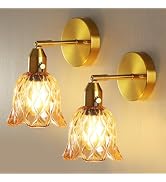 Wall Sconces Set of 2,Modern Bathroom Sconces,Vintage Lighting Fixture with Amber Tulip Glass Sha...
