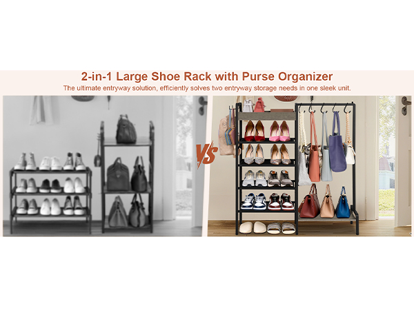 2-in-1 Large Shoe Rack with Purse organizer
