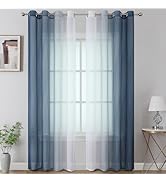 Estelar Textiler Navy Blue and White Ombre Stripes Design Semi Sheer Curtains 84 Inch Length 2 Pa...