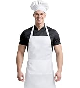 Cardkiss White Chef Hat and Apron for Men Women, Chef Costume Adult with 2 Pockets for Kitchen Co...