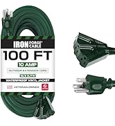 Iron Forge Cable 100ft Green Outdoor Extension Cord with 3 Outlets - 16/3 SJTW 100ft Extension Co...