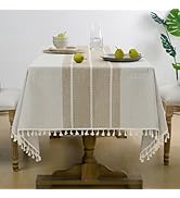 Softalker Outdoor Tablecloth Rectangle, Waterproof Linen Cotton Farmhouse Table Cloths with Tasse...