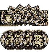 50Pcs 50th Birthday Paper Plates&Napkins,25X7in Disposable Plates 25X6.5in Cocktail Napkin 1975 P...