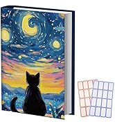 Anseal 1 Pack Starry Night Black Cat Stretchable Book Sleeve Cover for Paperbacks Hardcovers Text...